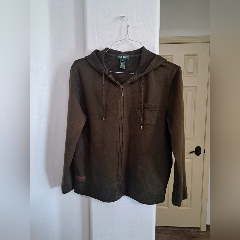Vintage Ralph Lauren Olive Green Men's Jacket Full-Zip Hoodie Size L - Picture 4 of 11